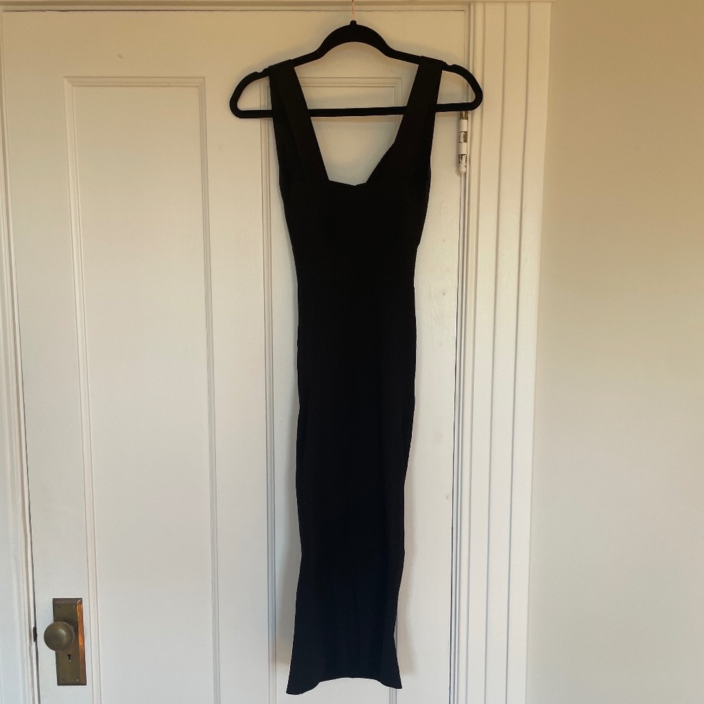 Alice + Olivia Lidia Cutout Stretch Party Cocktail Midi Dress Black